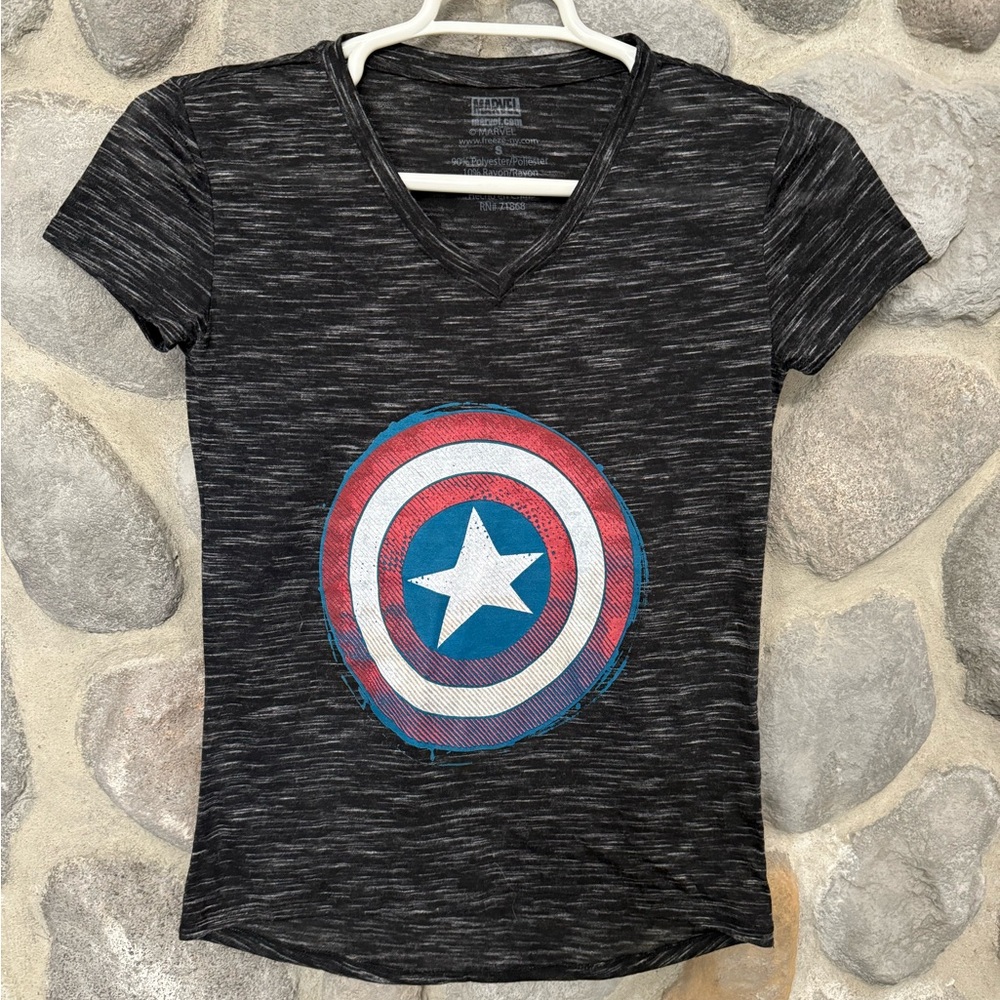 Marvel Captain America Shield Graphic Tee Black Heather Size Small